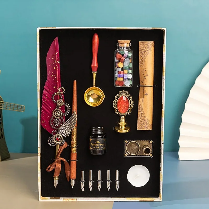 Wax Seal Stamp Set - Double Pen Antique Feather Dip Pen